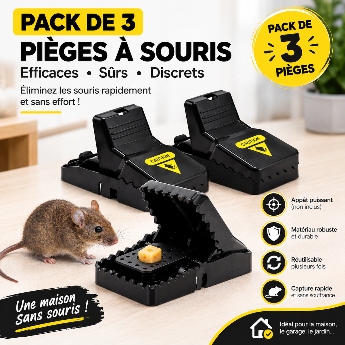 SourisStop™ – Pack de 3 Pièges à Souris Réutilisables 🐭🛡️